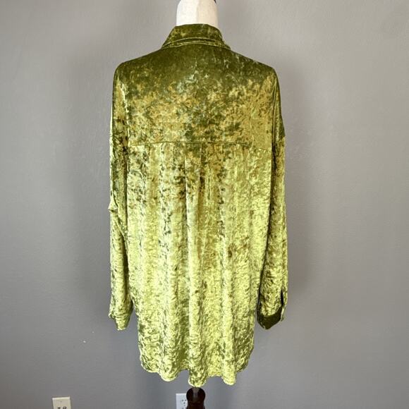 Dressed in Lala Womens Chartreuse Green Crushed Velvet Tunic Size L Long Sleeve - Picture 6 of 9